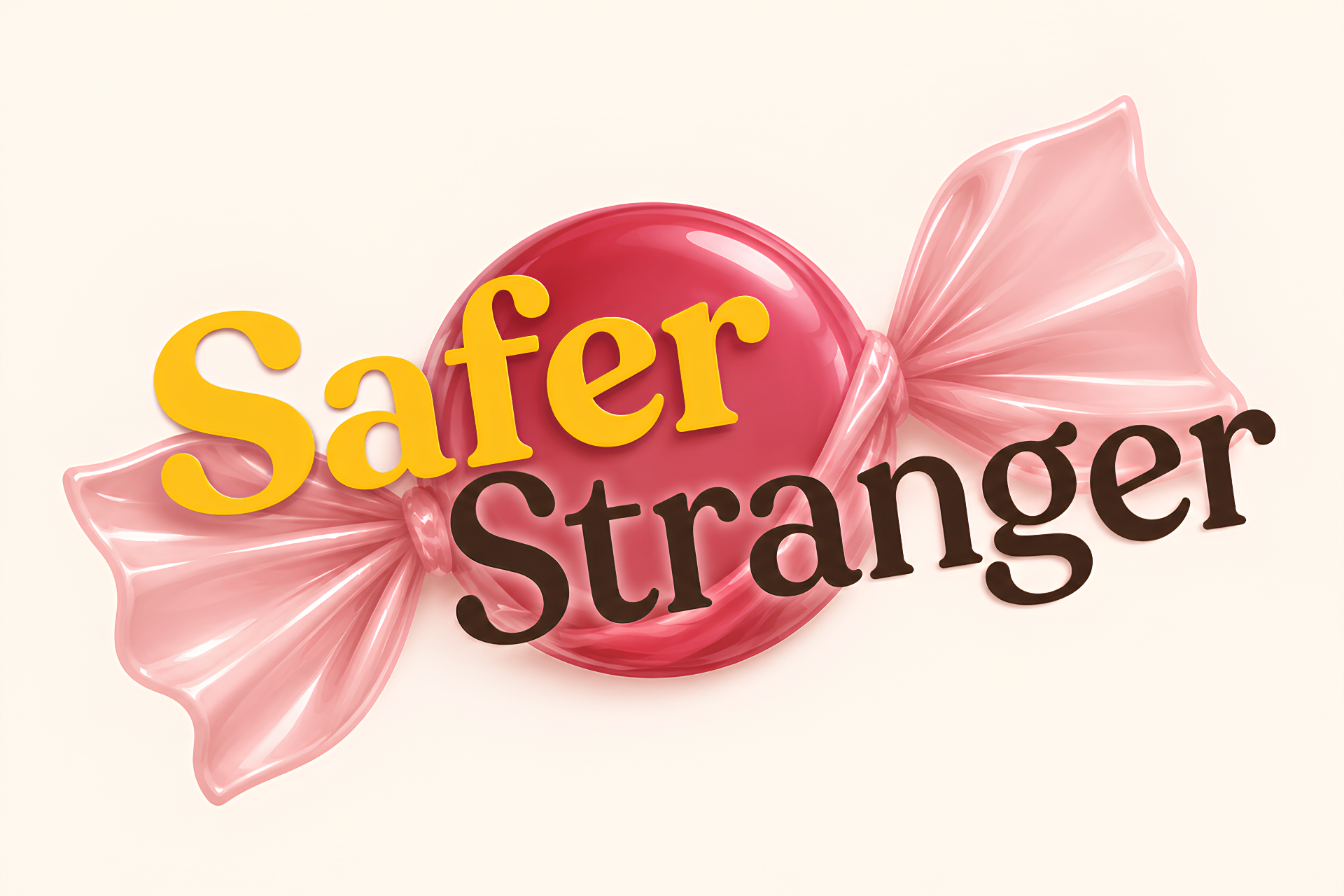 Safer Stranger — wordmark wrapped around a raspberry hard candy.